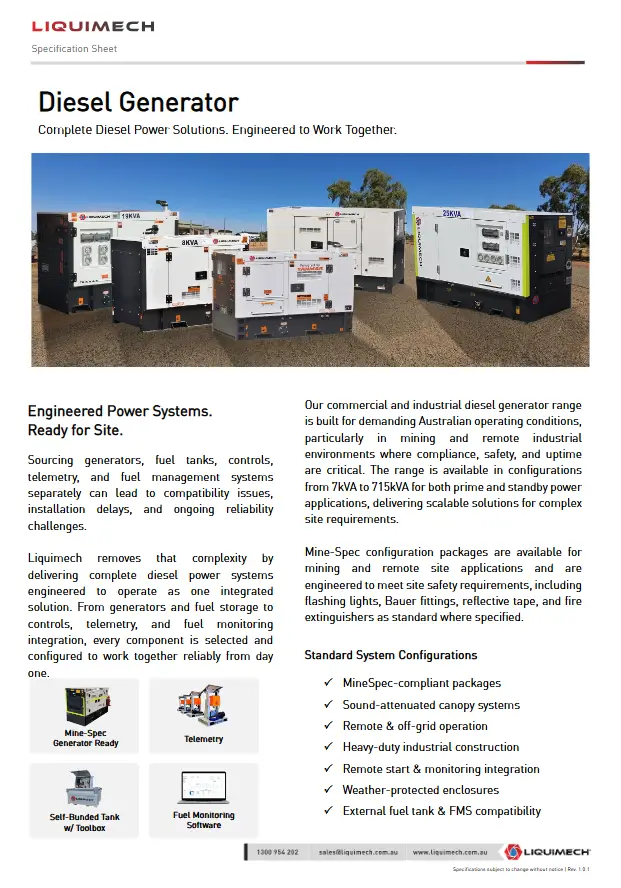 Diesel Power Generation Systems-Specification Sheet