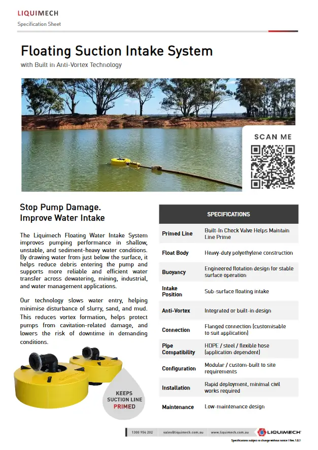 Liquimech Floating Suction Intake System Specification Sheet