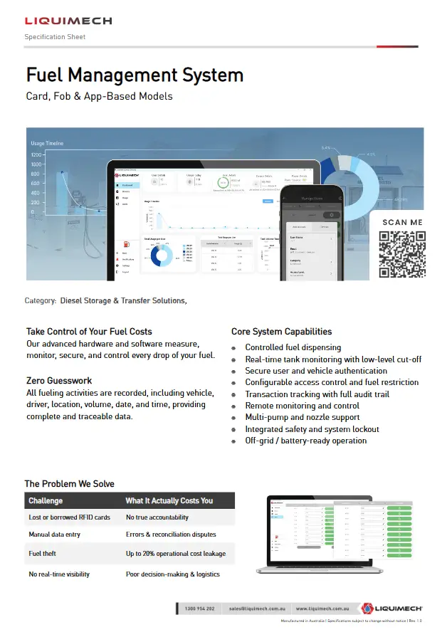 Liquimech Fuel Management System Hardware Software Specification Sheet